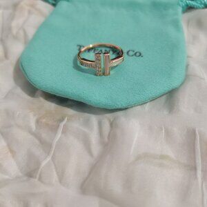 Tiffany & Co Rose Gold Diamond And Mother Of Pearl T Shaped Ring